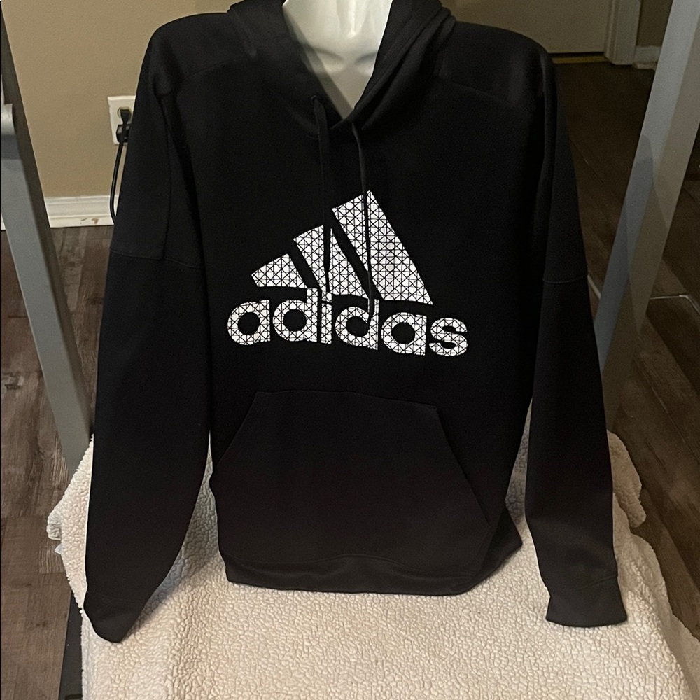 Adidas Men's Black and White Logo Hoodie
